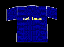 Blue t-shirt with yellow 'Mad Lucas' across chest